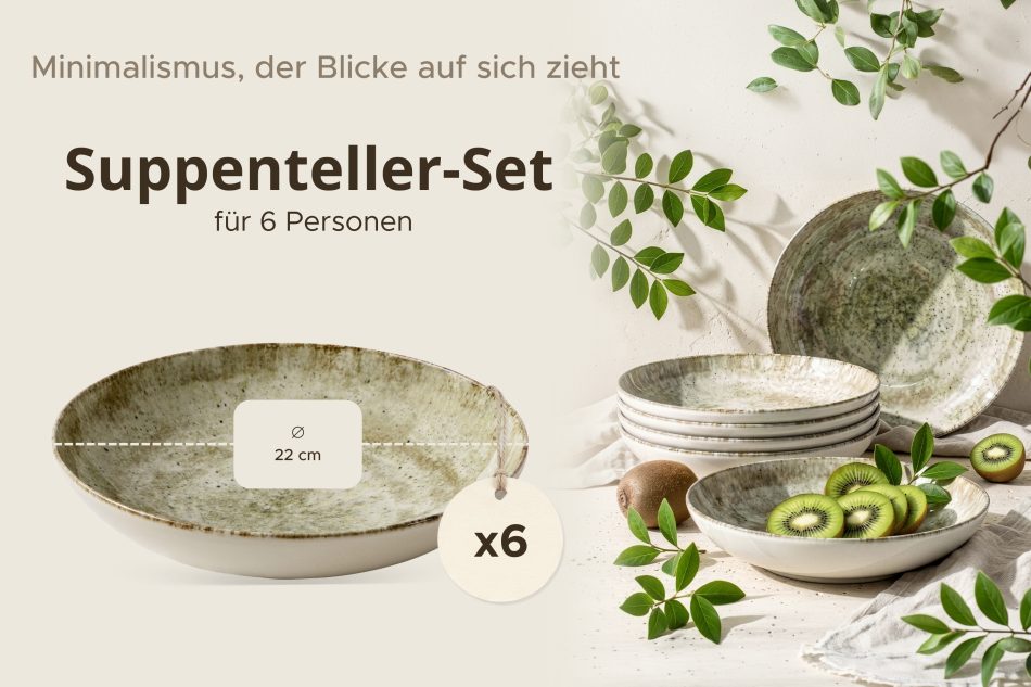 ERATO Beigefarbener Suppenteller aus Porzellan 6 tlg. beige - Foto 6