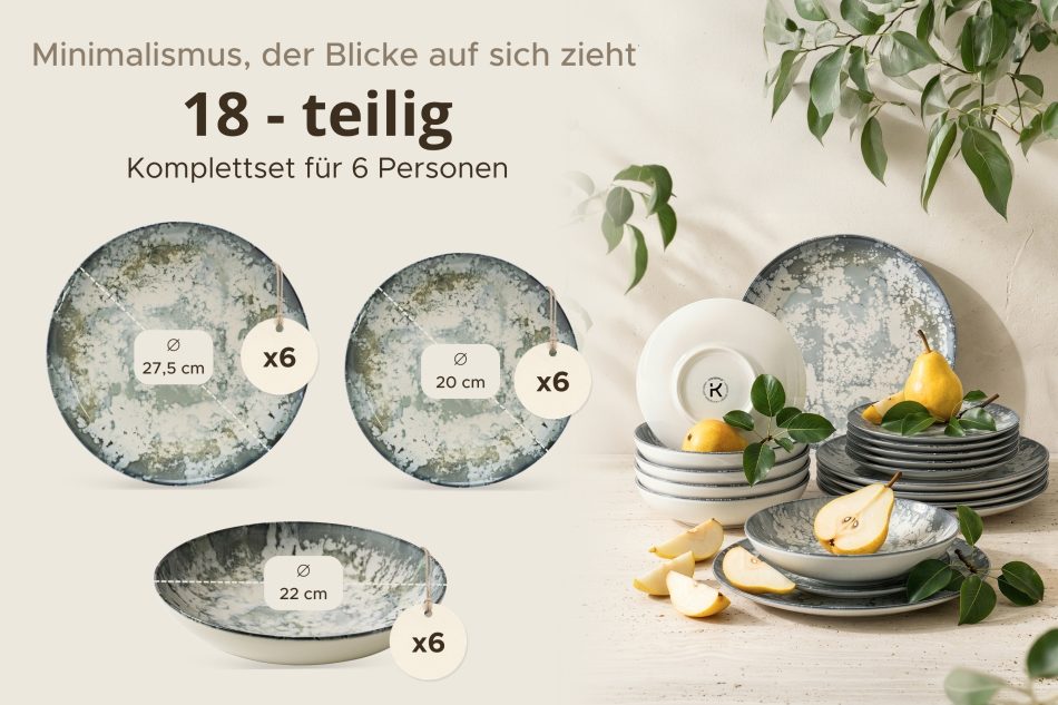 FINGO Porzellan-Tafelservice boho grün 6-Personen (18 ks.) mehrfarbig - Foto 8