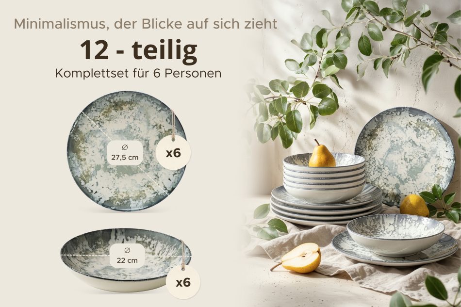 FINGO Porzellan-Tafelservice Boho grün 6-Personen (12 ks.) mehrfarbig - Foto 6
