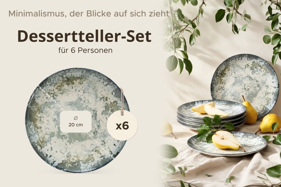 FINGO Porzellan Dessertteller boho grün 6 tlg. mehrfarbig - Foto 6