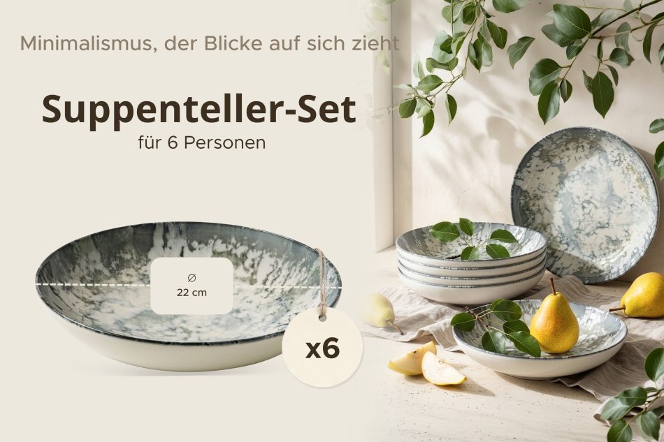 FINGO Suppenteller aus Porzellan boho grün 6 tlg. mehrfarbig - Foto 6