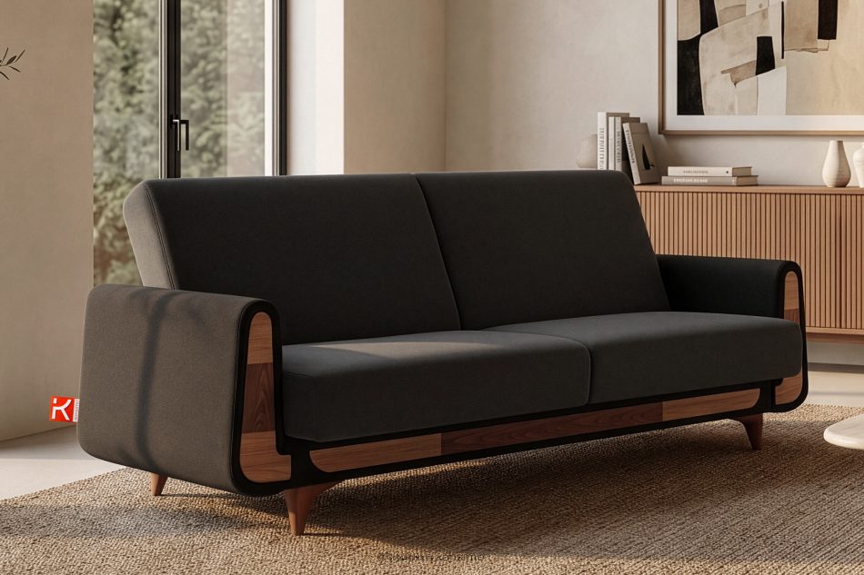 GUSTAVO Schlafsofa aus grauem Velours anthrazit - Foto 1
