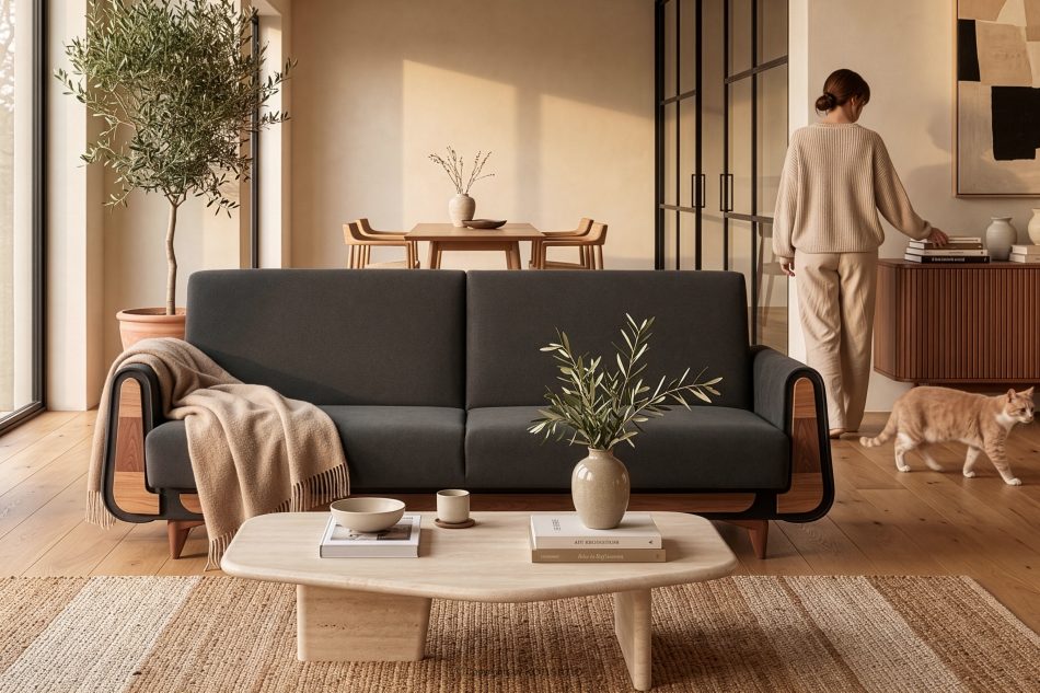GUSTAVO Schlafsofa aus grauem Velours anthrazit - Foto 8