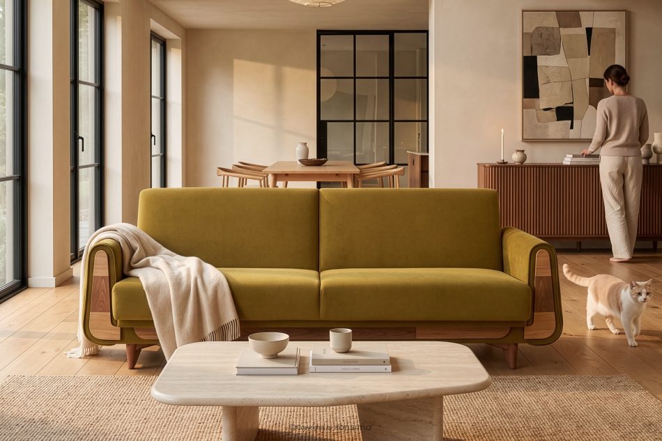 GUSTAVO Schlafsofa aus gelbem Velours gelb - Foto 8