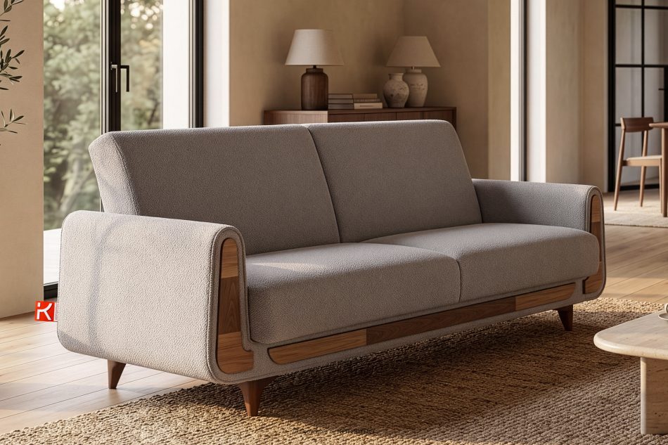GUSTAVO Dreisitzer-Sofa Bouclé aus Eschenstoff asche - Foto 1
