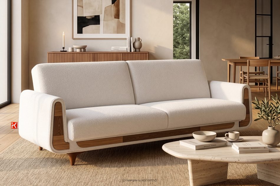 GUSTAVO Dreisitzer-Sofa Bouclé aus weißem Oberstoff weiß - Foto 1