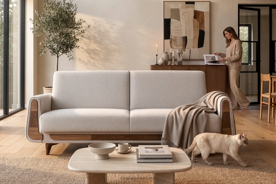 GUSTAVO Dreisitzer-Sofa Bouclé aus weißem Oberstoff weiß - Foto 12
