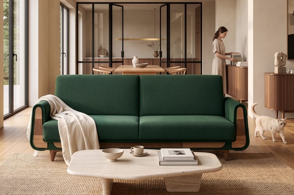 GUSTAVO Schlafsofa aus grünem Velours dunkelgrün - Foto 8