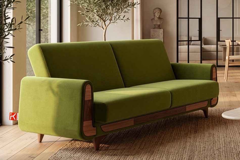 GUSTAVO Schlafsofa Velours oliv olive - Foto 1