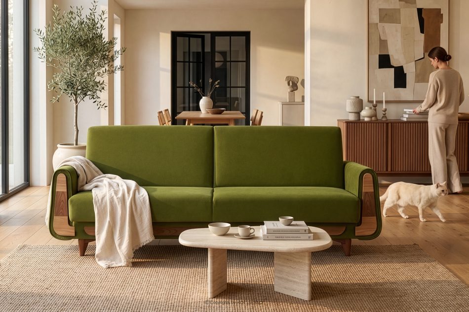 GUSTAVO Schlafsofa Velours oliv olive - Foto 8