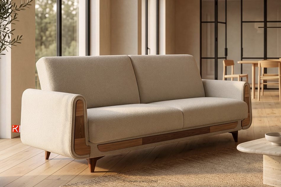 GUSTAVO Dreisitzer-Sofa Bouclé aus cremefarbenem Oberstoff creme - Foto 1