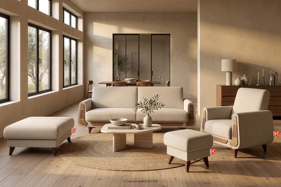 GUSTAVO Dreisitzer-Sofa Bouclé aus cremefarbenem Oberstoff creme - Foto 10