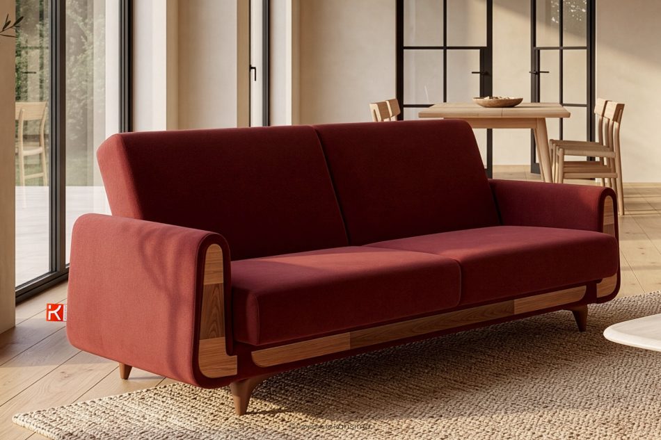 GUSTAVO Schlafsofa aus rotem Velours kastanienbraun - Foto 1