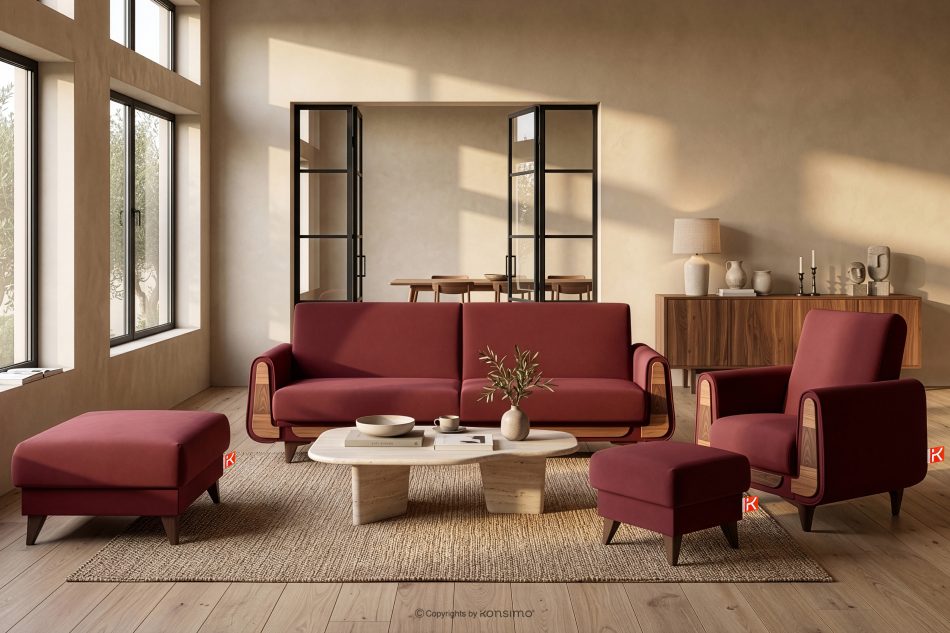 GUSTAVO Schlafsofa aus rotem Velours kastanienbraun - Foto 7