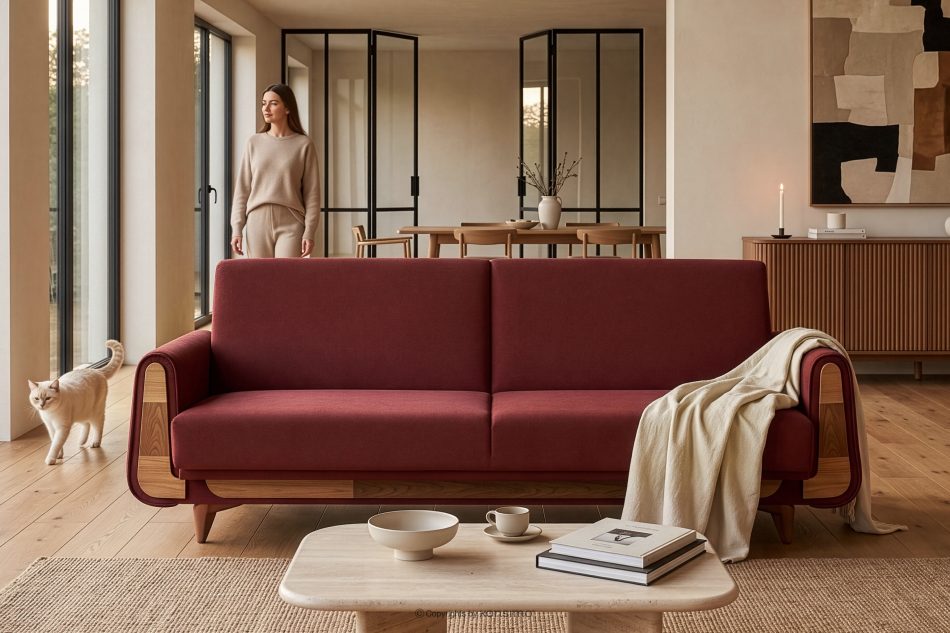 GUSTAVO Schlafsofa aus rotem Velours kastanienbraun - Foto 8