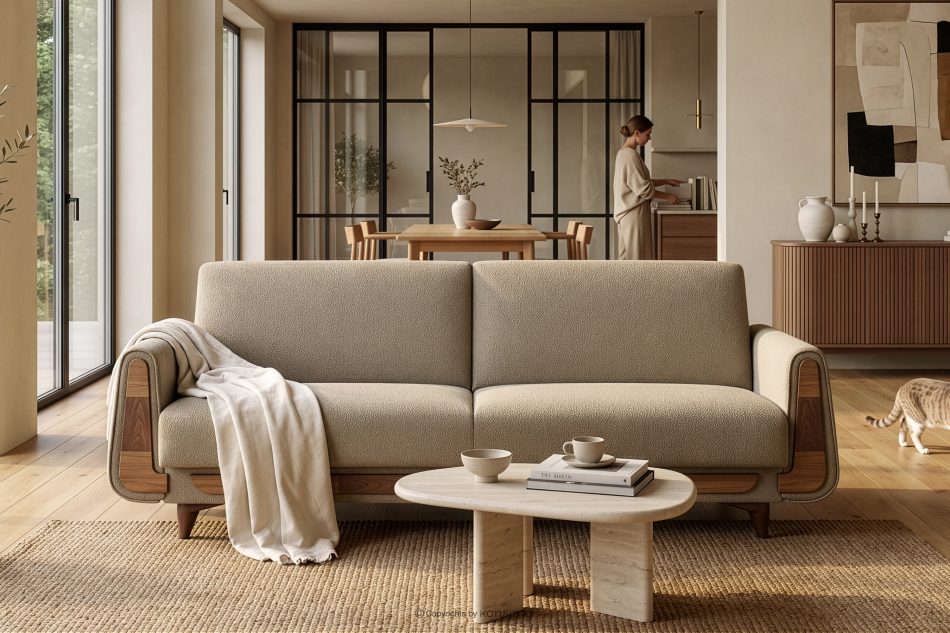 GUSTAVO Dreisitzer-Sofa aus beigem Bouclé hellbeige - Foto 11