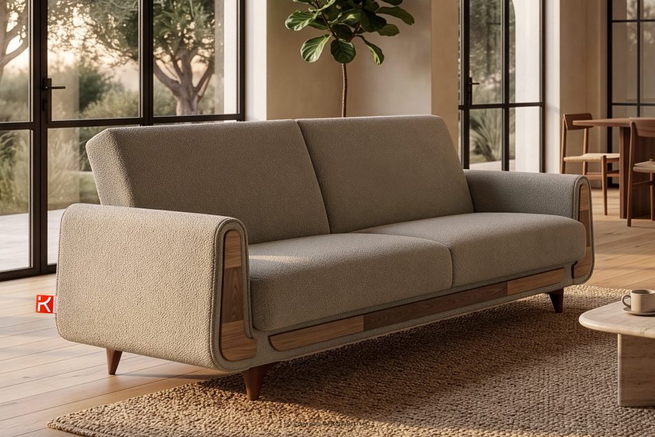 GUSTAVO Dreisitziges Sofa aus graubeige Bouclé graubeige - Foto 1