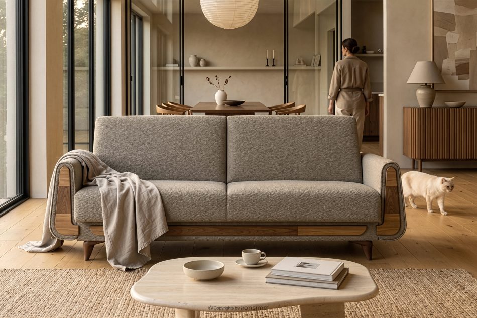 GUSTAVO Dreisitziges Sofa aus graubeige Bouclé graubeige - Foto 11
