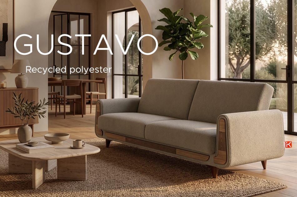 GUSTAVO Dreisitziges Sofa aus graubeige Bouclé graubeige - Foto 12