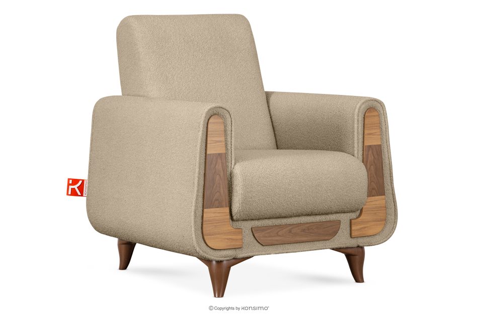 GUSTAVO Beiger Stoffsessel Bouclé hellbeige - Foto 2
