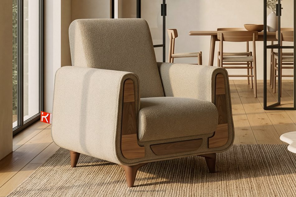 GUSTAVO Beiger Stoffsessel Bouclé hellbeige - Foto 1