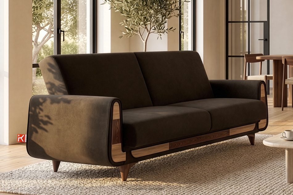 GUSTAVO II Ausklappbares Dreisitzer-Sofa im Wildlederimitat-Stil in braun braun - Foto 1