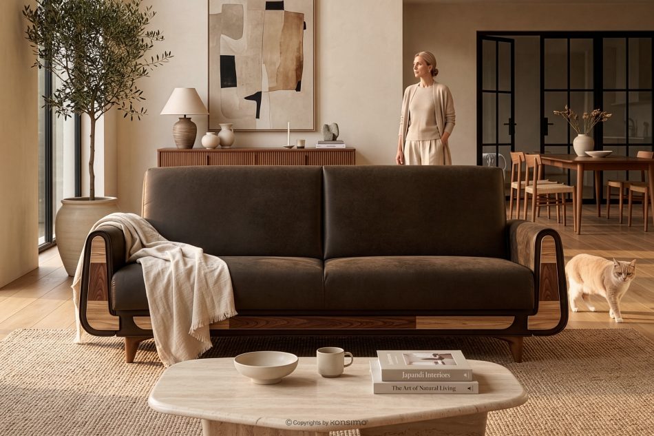 GUSTAVO II Ausklappbares Dreisitzer-Sofa im Wildlederimitat-Stil in braun braun - Foto 14