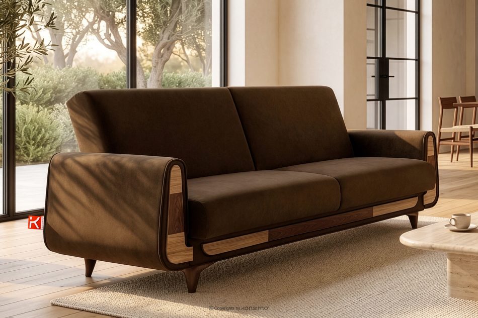 GUSTAVO II Ausklappbares Dreisitzer-Sofa im Wildlederimitat-Stil in dunkelbraun dunkelbraun - Foto 1
