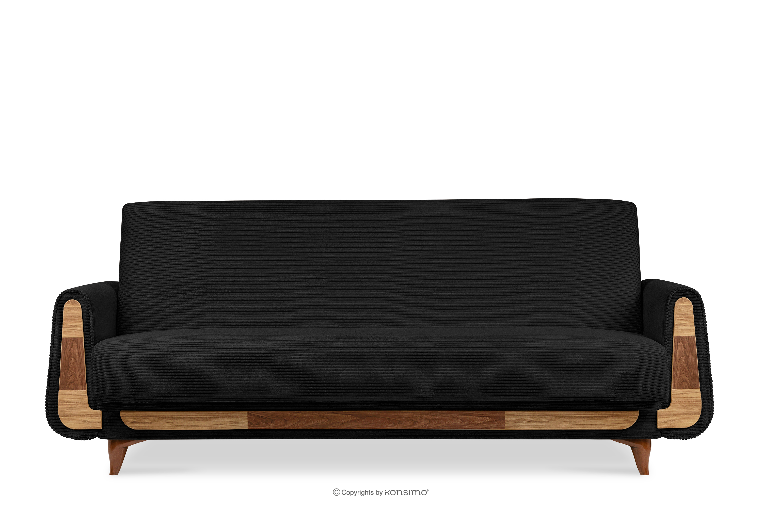 Ausklappbares Dreisitzer-Sofa aus schwarzem Kordstoff