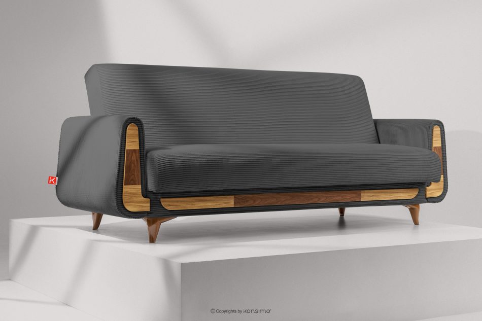 GUSTAVO II Ausklappbares Dreisitzer-Sofa aus dunkelgrauem Kordstoff dunkelgrau - Foto 9