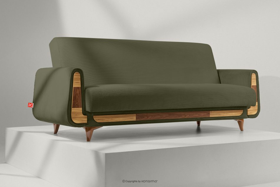 GUSTAVO II Ausklappbares Dreisitzer-Sofa aus olivgrünem Kordstoff oliv - Foto 9