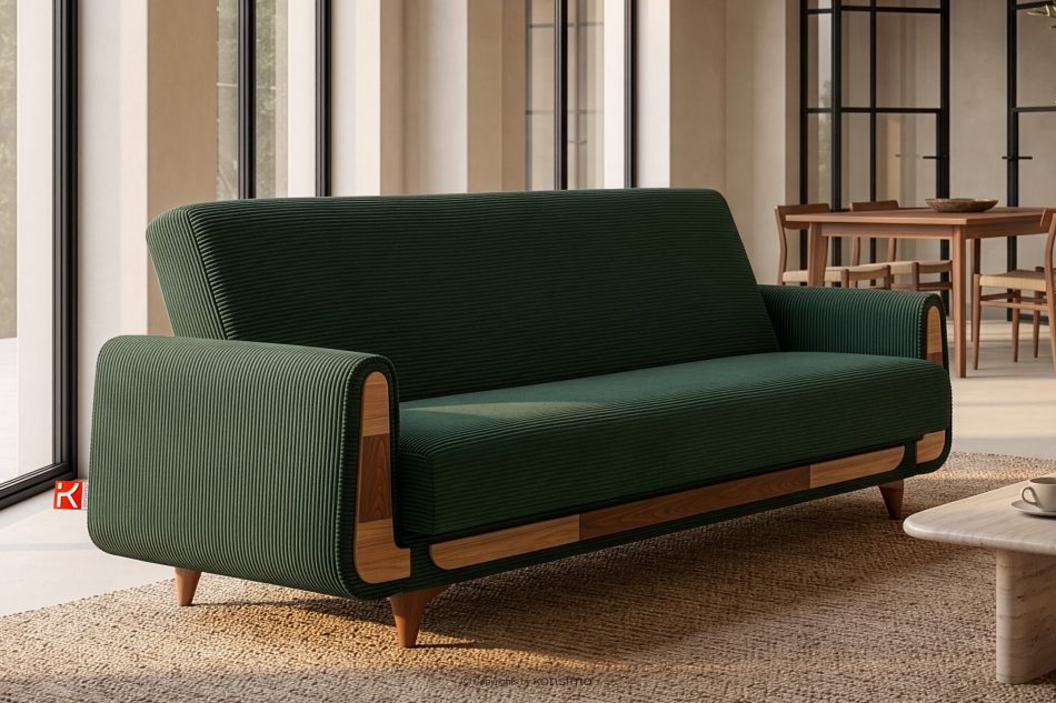 GUSTAVO II Ausklappbares Dreisitzer-Sofa aus dunkelgrün Kordstoff dunkelgrau - Foto 1