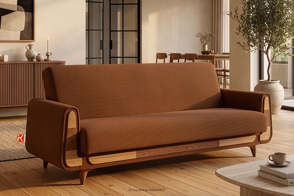 GUSTAVO II Ausklappbares Dreisitziges-Sofa aus rotem Kordstoff rot - Foto 1
