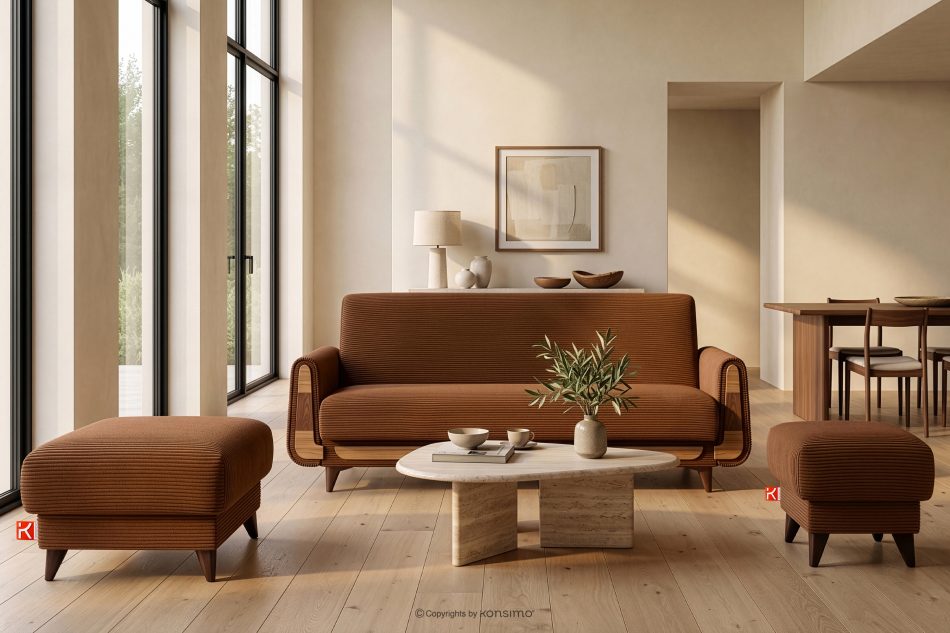 GUSTAVO II Ausklappbares Dreisitziges-Sofa aus rotem Kordstoff rot - Foto 10