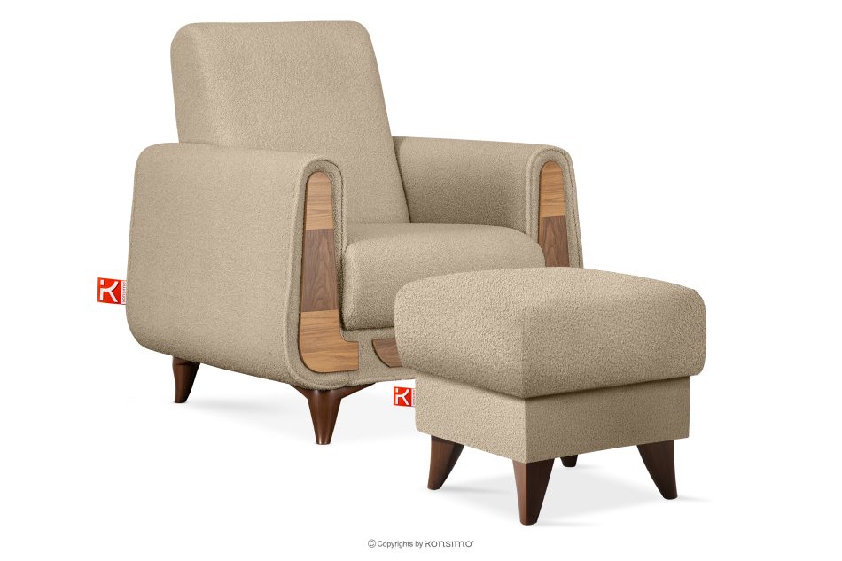 GUSTAVO Fußhocker mit Ablagefach für Wohnzimmer Bouclé-Stoff hellbeige Hellbeige - Foto 5