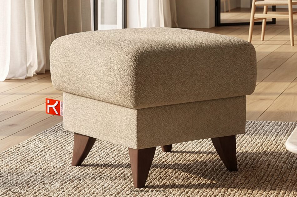 GUSTAVO Fußhocker mit Ablagefach für Wohnzimmer Bouclé-Stoff hellbeige Hellbeige - Foto 1