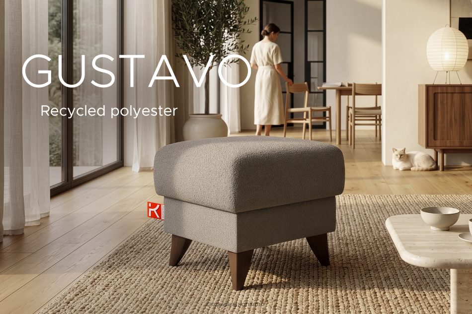 GUSTAVO Fußhocker mit Ablagefach für Wohnzimmer Bouclé-Stoff graubeige graubeige - Foto 9