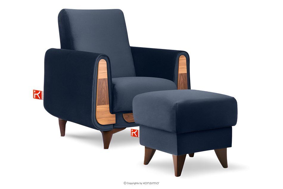 GUSTAVO Fußhocker mit Ablagefach für Wohnzimmer Velours dunkelblau Marineblau - Foto 5