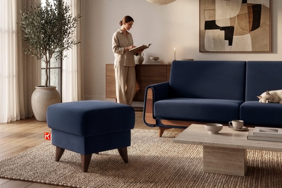 GUSTAVO Fußhocker mit Ablagefach für Wohnzimmer Velours dunkelblau Marineblau - Foto 8
