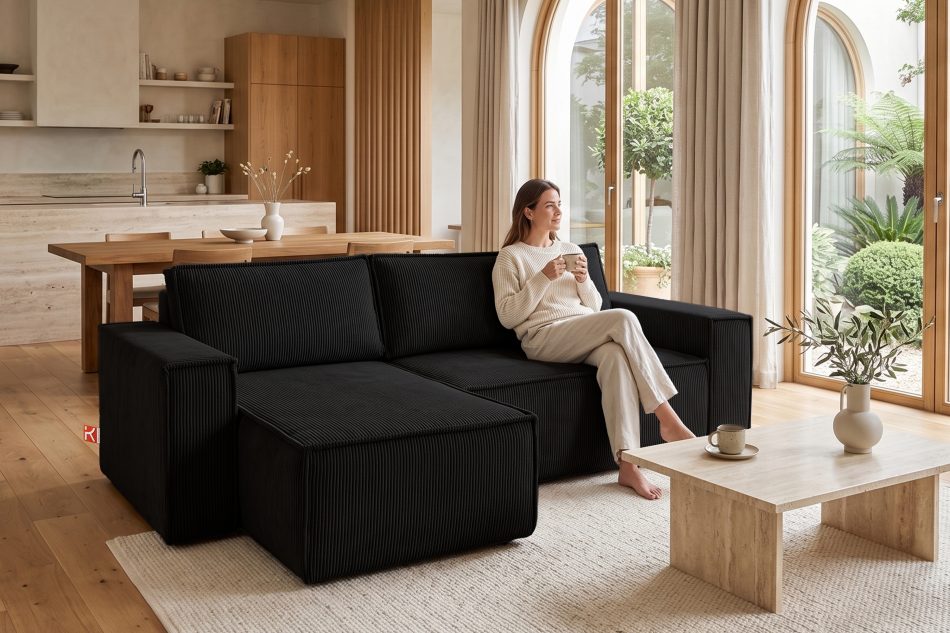 NAPI Universal-Ecksofa beidseitig ausklappbar mit Schlaffunktion in schwarz schwarz - Foto 22