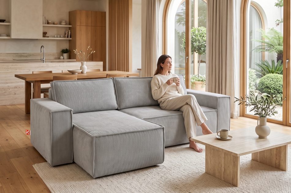 NAPI Universal-Ecksofa mit Schlaffunktion hellgrau rechts/links hellgrau - Foto 22