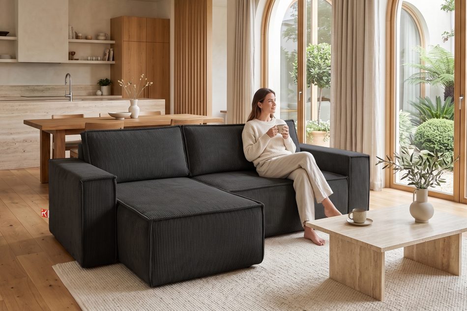 NAPI Universal-Ecksofa mit Schlaffunktion dunkelgrau rechts/links dunkelgrau - Foto 22