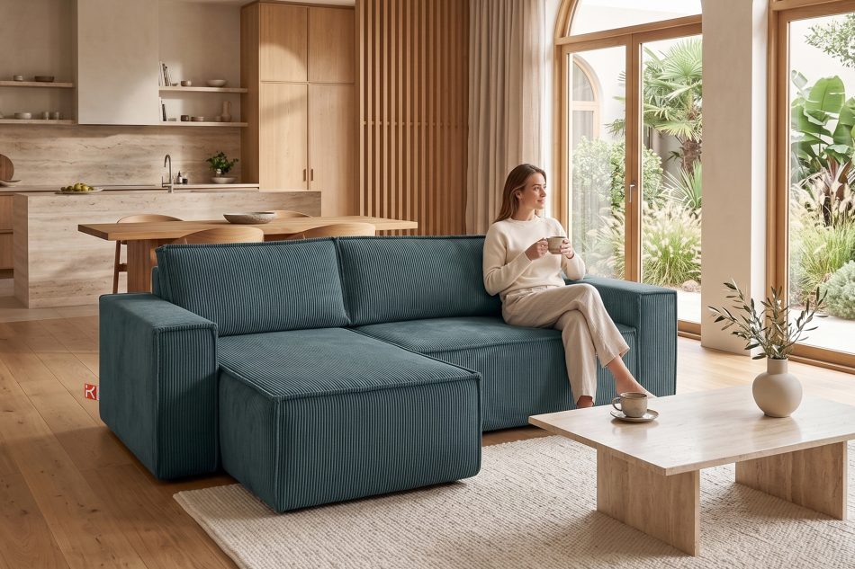 NAPI Universal-Ecksofa beidseitig ausklappbar mit Schlaffunktion in blau blau - Foto 22