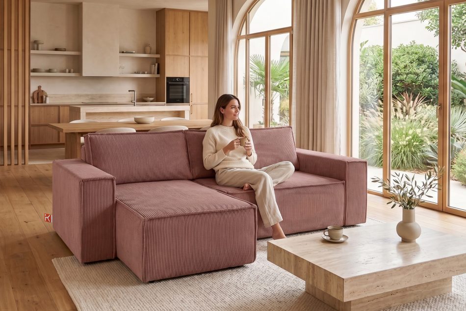 NAPI Universal-Ecksofa beidseitig ausklappbar mit Schlaffunktion in rosa rosa - Foto 22