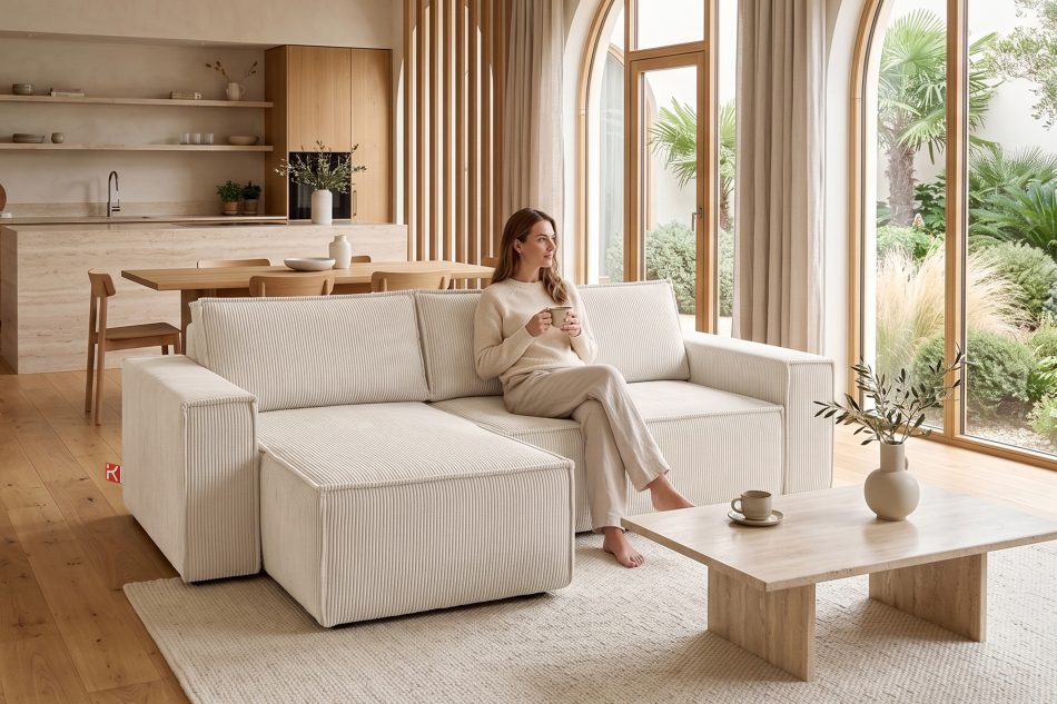 NAPI Universal-Ecksofa beidseitig ausklappbar mit Schlaffunktion in ecrufarben ecrufarben - Foto 22