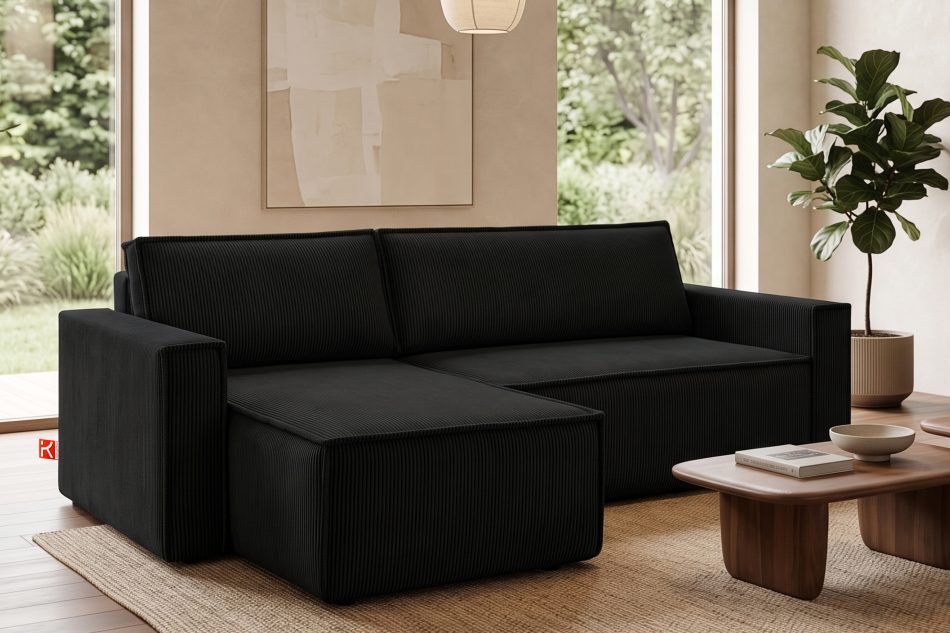 NAPI Großes beideseitig ausklappbares Kordstoff-Ecksofa in schwarz schwarz - Foto 20