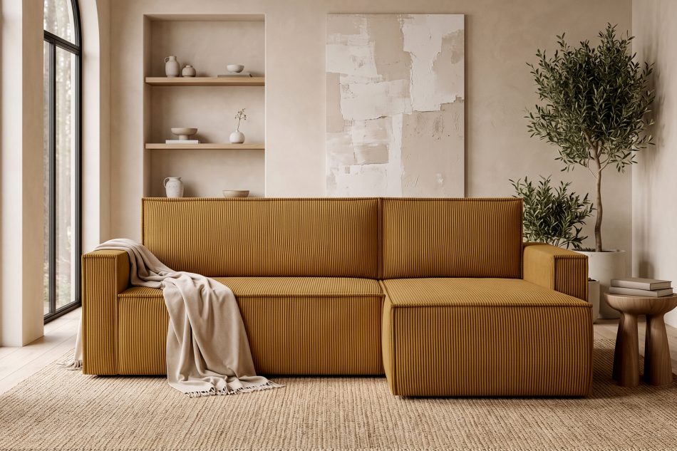 NAPI Großes Ausklappsystem Ecksofa Kordstoff gelb rechts/links gelb - Foto 22