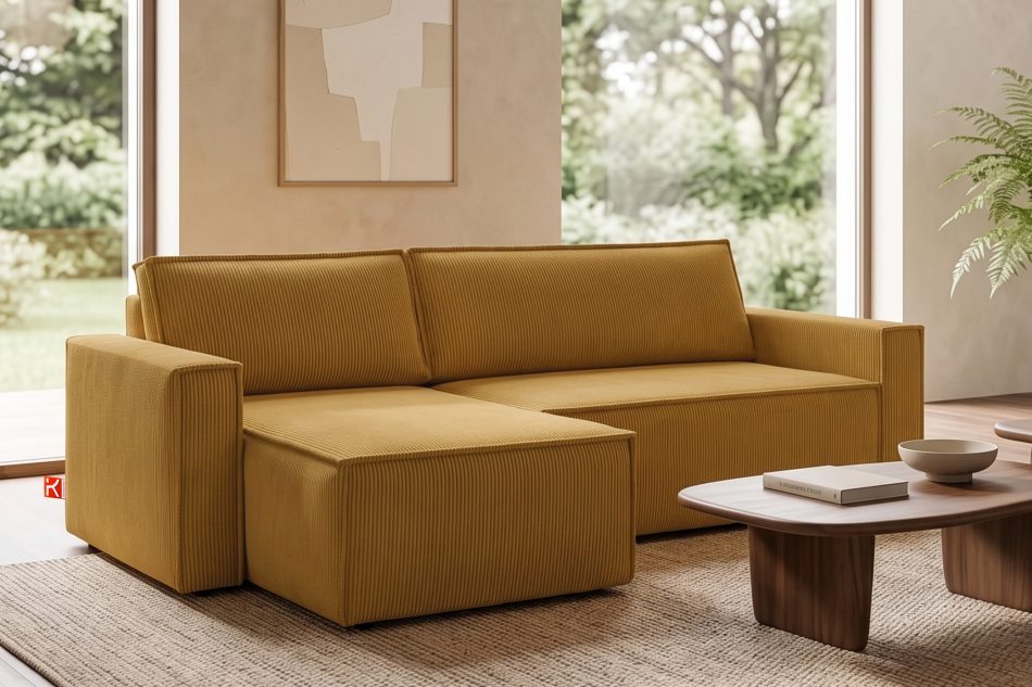 NAPI Großes Ausklappsystem Ecksofa Kordstoff gelb rechts/links gelb - Foto 20