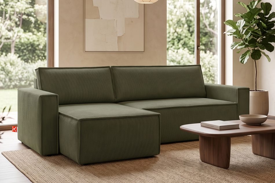 NAPI Großes beidseitig ausklappbares Kordstoff-Ecksofa in olivgrün oliv - Foto 20