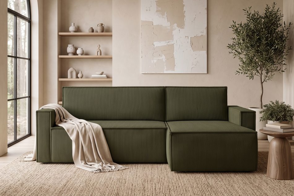 NAPI Großes beidseitig ausklappbares Kordstoff-Ecksofa in olivgrün oliv - Foto 22